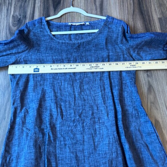 Soft Surroundings Blue Linen 100% Crochet Sleeve Dress Small Lagenlook minimal - Picture 6 of 9